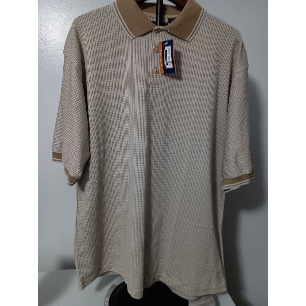 PREMIER, Tan/Beige Short Sleeve Polo Shirt, Size L (NWT)